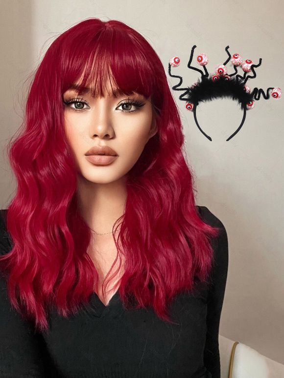 Halloween Synthetic Anime Cosplay Wig and Eyeball Costume Headband Set - multicolor B 