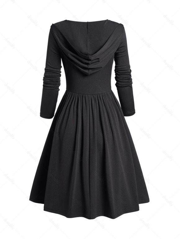 Robe à Capuche Ligne A Décontractée Gothique en Couleur Unie à Manches Longues - Noir L