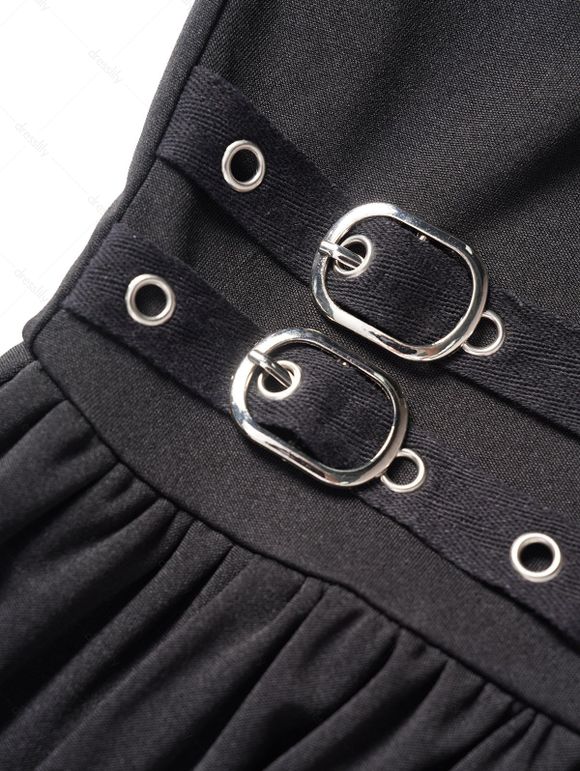 Robe à Capuche Ligne A Décontractée Gothique en Couleur Unie à Manches Longues - Noir L