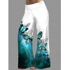 Pantalon Décontracté à Imprimé Papillon en Blocs de Couleurs Taille Moyenne à Jambe Large - Vert clair XL