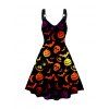 Plus Size Halloween Dress Skull and Bat Print Sleeveless O Ring A Line Midi Dress - multicolor A L