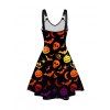 Plus Size Halloween Dress Skull and Bat Print Sleeveless O Ring A Line Midi Dress - multicolor A L