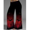Plus Size Halloween Colorblock Lace Up Gothic Top and Ombre Wide Leg Pants Outfit - RED 