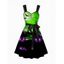 Mini Robe D'Halloween à Imprimé Citrouille Ceinturée sans Manches à Volants - Vert S