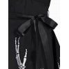 Halloween Sleeveless Belt Dress Skeleton and Rose Print Ruched Mock Button Mini Dress - BLACK XXL