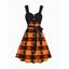 Robe D'Halloween Ceinturée à Imprimé Citrouille et Chat sans Manches avec Faux Bouton - Orange Foncé XL