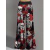 Pantalon à Imprimé Squelette et Rose à Jambes Larges à Taille Élastique - multicolor L | US 8