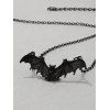 Halloween Bat Chain Necklace and Gothic Drop Earrings Mesh Fingerless Gloves Set - BLACK 