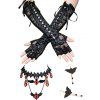 Halloween Bat Shape Pendant Earrings and Fingerless Gloves Lace Choker Necklace Set - BLACK 