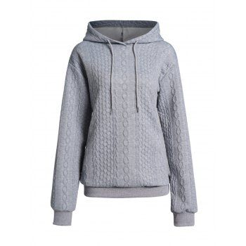 

Cable Knit Textured Hoodie Plain Color Long Sleeve Casual Hoodie, Gray
