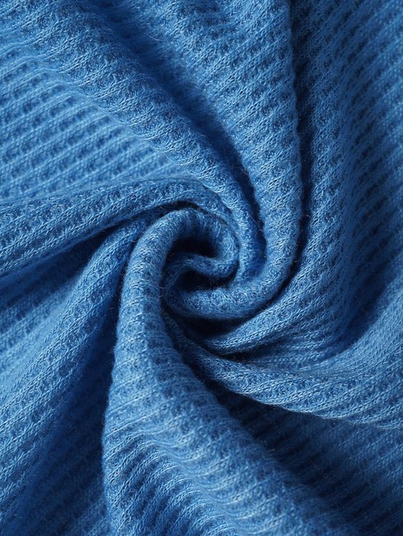 Ensemble de Top Enveloppé en Couleur Unie en Tricot Croisé et Jupe Mi-Longue à Imprimé Fleur - Bleu XXL