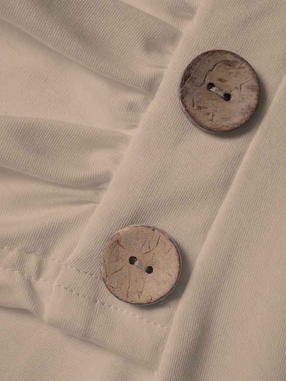 T-shirt Décontracté en Couleur Unie Manches Longues à Col Plongeant à Volants - café lumière S