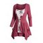 T-shirt Asymétrique à Imprimé Fleur avec Poche Jointive à Manches Longues 2 Pièces - Rouge XXXL