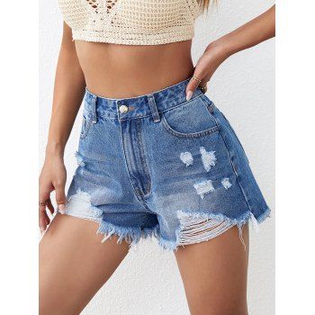 

Ripped Distressed Denim Shorts Pockets Casual Mini Jeans Shorts, Blue