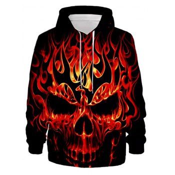 

Halloween Fire Skull Print Hoodie Colorblock Long Sleeve Drawstring Hoodie, Multicolor