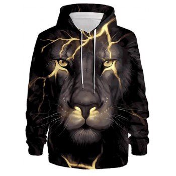 

3D Lion Print Hoodie Long Sleeve Drawstring Hoodie, Multicolor