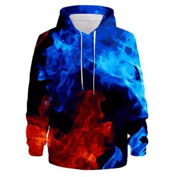 

Colorblock Fire Print Hoodie Long Sleeve Drawstring Hoodie, Multicolor