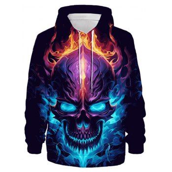 

Halloween Skull and Fire Print Hoodie Long Sleeve Drawstring Hoodie, Multicolor