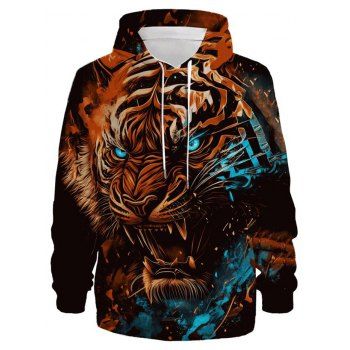 

3D Tiger Print Hoodie Long Sleeve Casual Drawstring Hoodie, Multicolor