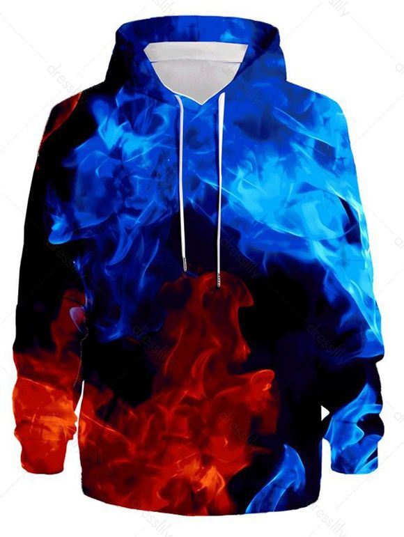 Sweat à Capuche Feu Imprimé en Blocs de Couleurs à Manches Longues à Cordon - multicolor 3XL