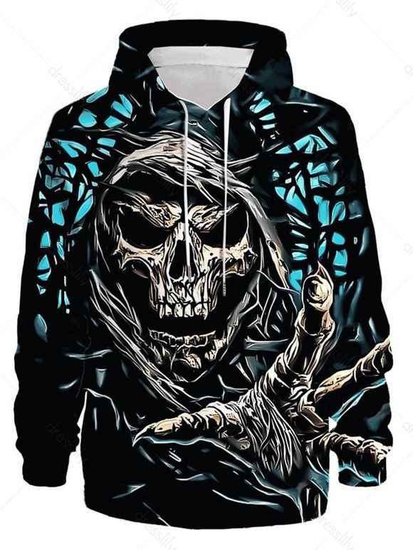 Sweat à Capuche Décontracté D'Halloween à Imprimé Squelette à Manches Longues à Cordon - multicolor 3XL