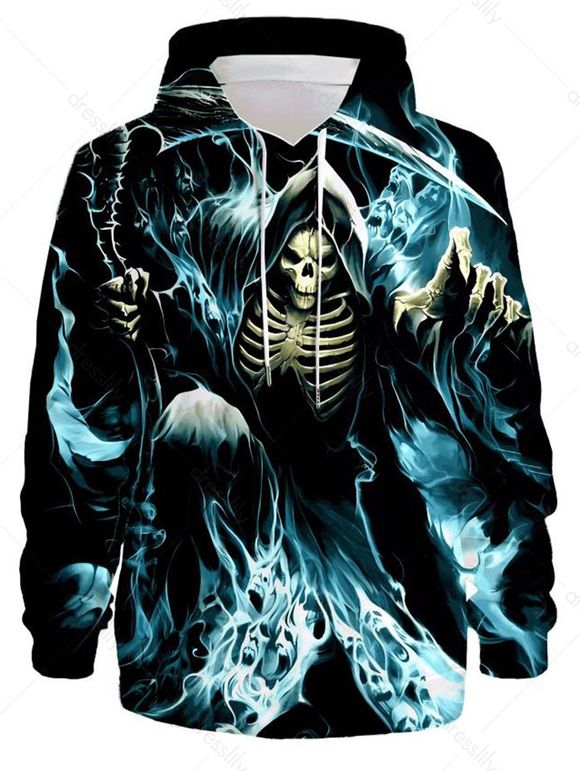 Sweat à Capuche D'Halloween Squelette Imprimée Partout à Manches Longues à Cordon - multicolor 3XL