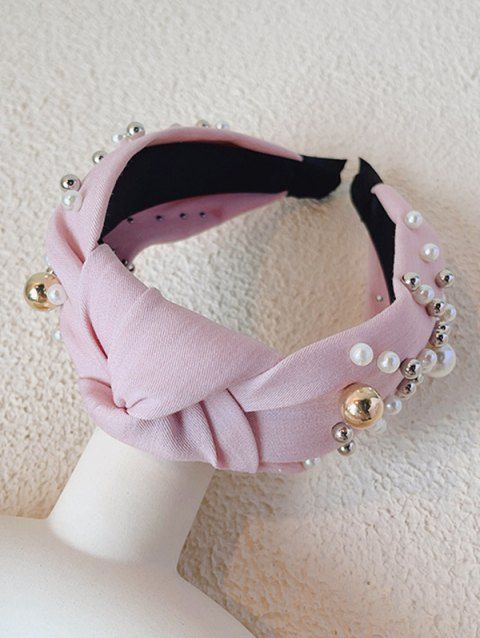 Bandeau Large Simple en Couleur Unie avec Fausse Perle
