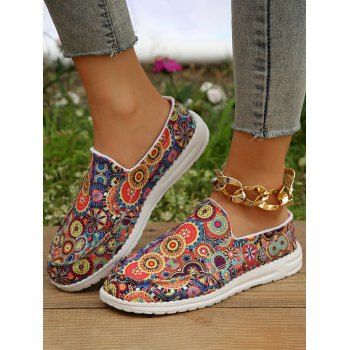 

Ethnic Print Low Top Slip On Casual Canvas Shoes, Multicolor a