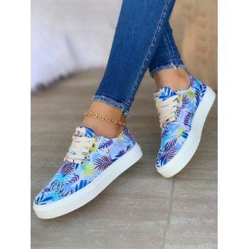 

Tropical Palm Leaves Print Lace Up Casual Shoes, Blue