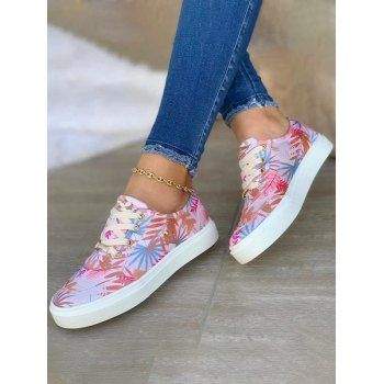 

Tropical Palm Leaves Print Lace Up Casual Shoes, Light pink