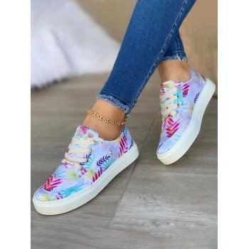 

Tropical Palm Leaves Print Lace Up Casual Shoes, Multicolor a