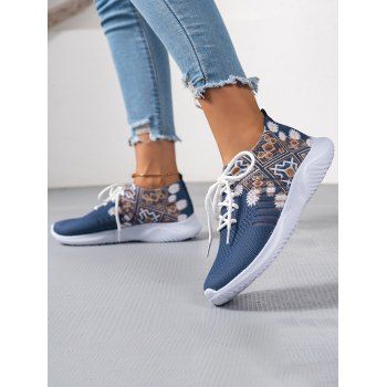 

Ethnic Pattern Hollow Out Lace Up Sports Shoes, Blue