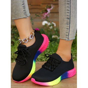 

Colorful Lace Up Breathable Running Sports Shoes, Black