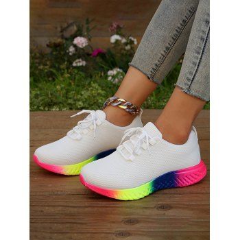 

Colorful Lace Up Breathable Running Sports Shoes, White