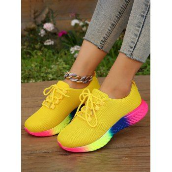 

Colorful Lace Up Breathable Running Sports Shoes, Yellow