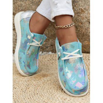 

Shiny Butterfly Pattern Lace Up Casual Shoes, Light blue