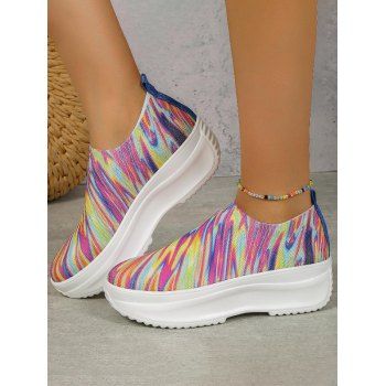 

Colorful Knit Detail Chunky Heel Slip On Shoes, Multicolor a