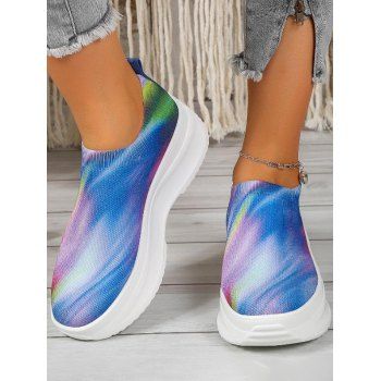 

Colorful Knit Detail Chunky Heel Slip On Shoes, Multicolor b