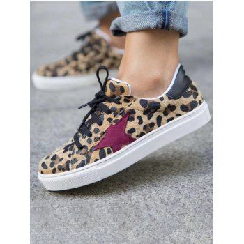 

Leopard Lace Up Front Casual Shoes, Multicolor a