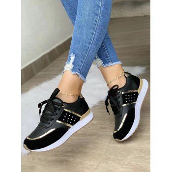 

Perforated and Metal Detail Lace Up Running Sports Shoes, Black