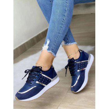 

Perforated and Metal Detail Lace Up Running Sports Shoes, Deep blue