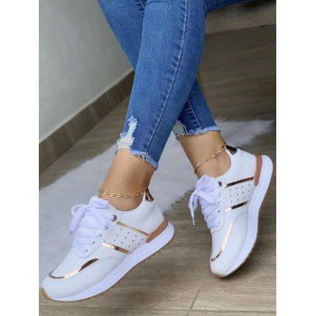 

Perforated and Metal Detail Lace Up Running Sports Shoes, White