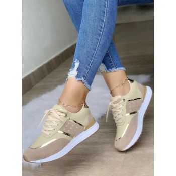 

Perforated and Metal Detail Lace Up Running Sports Shoes, Multicolor a