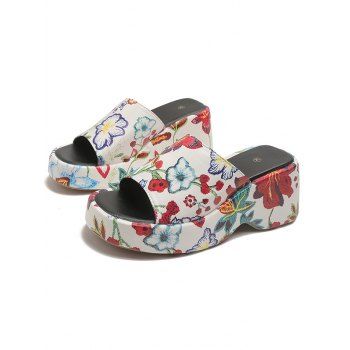 

Floral Print Wedge Heel Slip On Casual Sandals, Multicolor a