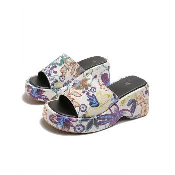 

Floral Print Wedge Heel Slip On Casual Sandals, Purple