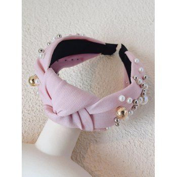 

Plain Color Faux Pearls Twist Wide Headband, Light pink