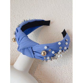 

Plain Color Faux Pearls Twist Wide Headband, Blue