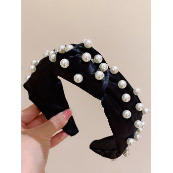 

Faux Pearls Decor Twist Wide Headband, Black