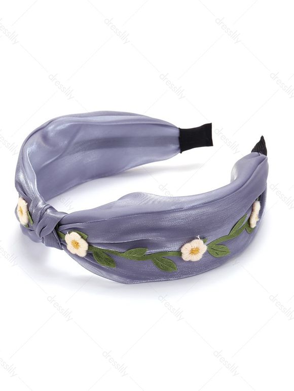 Bandeau Large 3D Noué Fleuri en Maille - Violet clair 