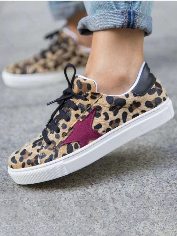 Leopard Lace Up Front Casual Shoes - multicolor A EU 42